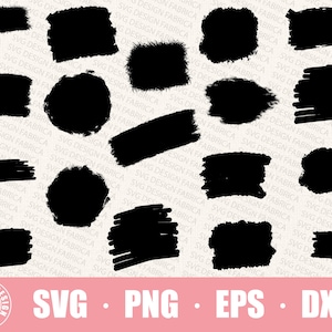 May include: A set of 16 black and white brush stroke shapes. The shapes are in various sizes and orientations. They are perfect for adding a hand-drawn look to your designs.