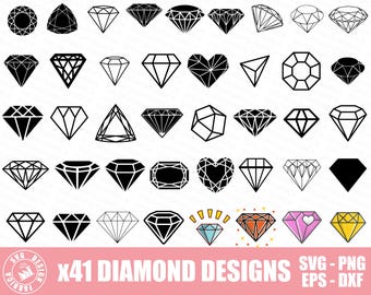 May include: A collection of 41 diamond designs in various shapes and styles, including solid black and outlined versions. Some diamonds have heart and geometric shapes. The image includes the text "X41 DIAMOND DESIGNS" and file type information.