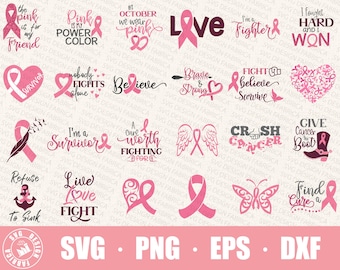Breast Cancer SVG Bundle / Pink Awareness Ribbon Svg / Cancer Awareness Svg / Fight Cancer Svg / Cancer Quote Svg / Tackle Cancer Cricut Svg