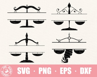 Justice Scales Split Monogram Svg / Law Scales Name Frame Svg / Lawyer Svg / Vector Cut File Cricut / Silhouette /  Pdf Png Eps Dxf