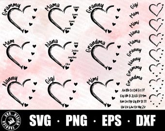 Custom Heart Grandkid Name Svg / Personalized Mama Svg / Mother Svg Bundle / Grammy Mimi Svg Bundle / Grandma Shirt Svg / Mothers Day Svg