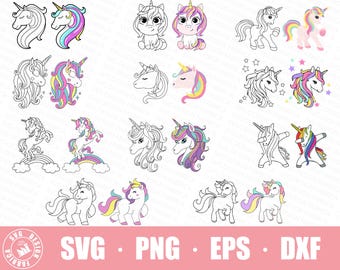Girls Unicorns Svg / Colurful Cute Unicorn Png / Unicorn Svg File for Cricut / Unicorn Birthday Svg / Girl Bithday Gift Svg / Silhouette Svg