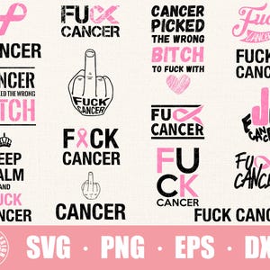 Bröstcancer Svg / Långfinger Svg / Knulla Cancer Svg / Rolig Cancermedvetenhet / Band Png-filer för Cricut / Sublimeringsdesign