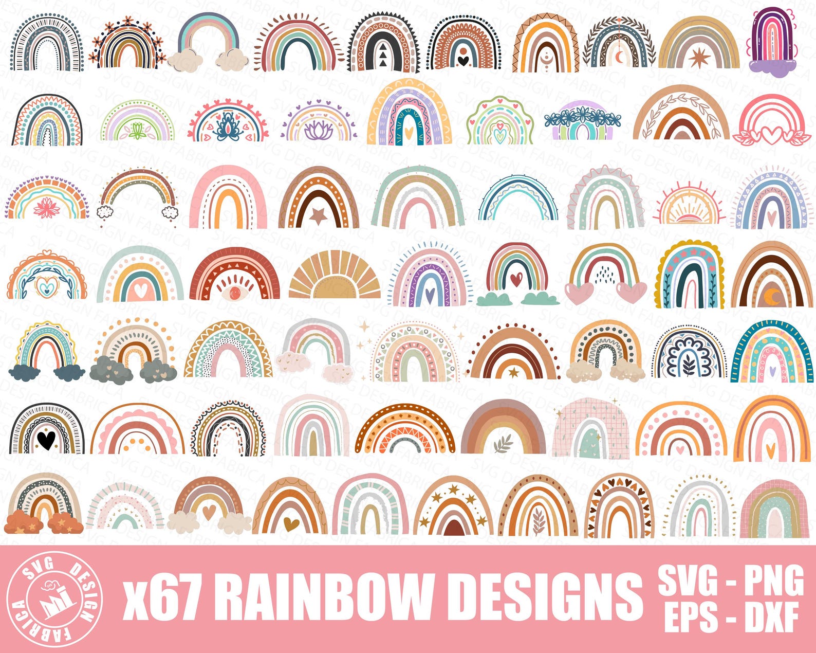 Boho Rainbow Svg Bundle / Cute Rainbow Svg / Boho Rainbow Clipart ...