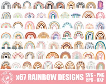 Boho Rainbow Svg Bundle / Cute Rainbow Svg / Boho Rainbow Clipart / Rainbow Svg / Hand Drawn Rainbow / Boho Stickers Png / Digital Download