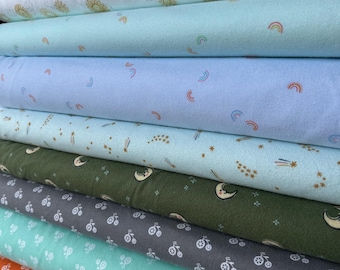 Robert Kaufman 100% Cotton Flannels-Bicycles-Moon & Stars-Rainbows