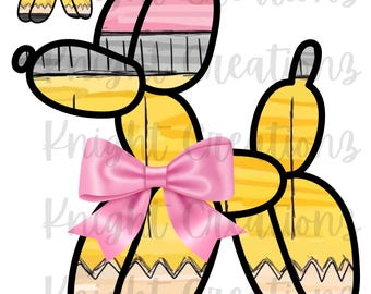 Coquette Balloon Dog School Pencil, Balloon dog, PNG file, Transparent, Sublimation, Cute!