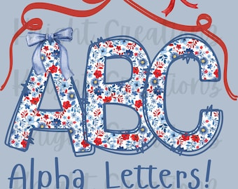Floral Doodle USA Alpha Set: 4th of July Letters (Digital Download)