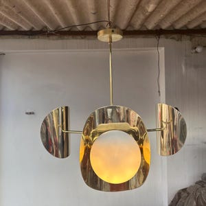 3 Light Globe Art Deco Brass Sputnik chandelier light Fixture Light Mid Century Modern Raw Brass Sputnik Chandelier