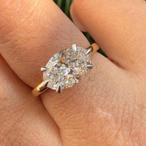 2 Carat Oval cut lab grown Engagement Ring, East West Unique Solitaire Ring Oval Diamond Ring Proposal Ring, Gift for Women