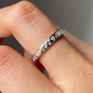 Randomly Scattered Diamond Band Flush Set Ring for Women Full Eternity Band Multi Shape Diamond Wedding Band White Gold Stacking Ring Gift