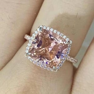 5.0CT Peach Pink Cushion Wedding Ring Pink Morganite Ring Bridal Wedding Ring  Cushion Cut Pink Morganite Engagement Ring