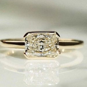 2.0 CT Radiant Cut Moissanite East West Half Bezel Set Solitaire Engagement Ring VVS1 Moissanite Handmade Promise Ring For Girlfriend