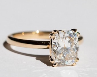 Cushion Cut Diamond Solitaire Ring Elongated Moissanite Wedding Ring Double Claw Diamond Ring Proposal Ring Gifts For Her Engagement Ring