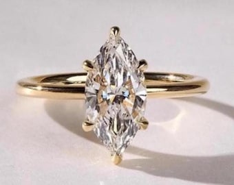 1.50 Carat Marquise Cut Moissanite Engagement Ring Six Prongs Ring Thin Band Ring Unique Solitaire Ring Marquise Diamond Ring Women Ring