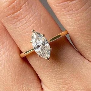 2 Carat Brilliant Marquise Cut Moissanite Hidden Halo Six Prongs Engagement Ring Cathedral Shank Marquise Solitaire Anniversary Ring
