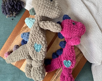 Crochet Dino Lovey | Plush Dinosaur Snuggler, Baby Shower Gift