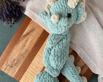 Crochet Triceratops Dino Lovey: Plush Baby Snuggler, Baby Shower Gift