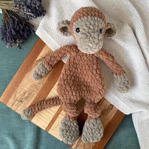 Monkey Crochet Lovey | Plush Snuggler for Baby, Zoo Stuffed Animal, Jungle Animal Nursery Decor, Baby Shower Gift, 1st Birthday, Easter Gift