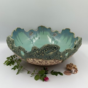 Handmade Turquoise Ceramic Bowl: Marine Glazed Pottery Centerpiece