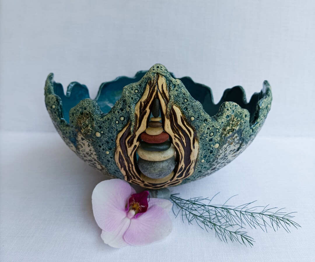 Large Blue Ceramic Fruit Bowl: Hand-glazed Stoneware Centerpiece - Etsy