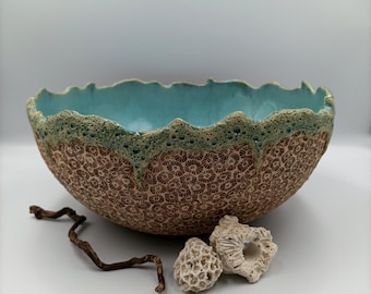 Turquoise Ceramic Bowl: Hand-Glazed Marine Centerpiece,Coral bowl,Ocean and corals,Modern fruit bowl,Birthday gift,Gift for Christmas