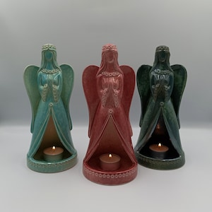 Ceramic Angel Candle Holder, Handmade Clay Angel Statue with Tealight ,Spiritual Gift, Guardian angel gift,Comforting gift,Spiritual decor