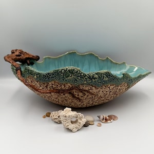 Turquoise Ceramic Bowl: Organic Marine Glazed Centerpiece