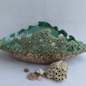 Hand Glazed Ceramic Bowl: Marine Green Organic Pottery Centerpiece
