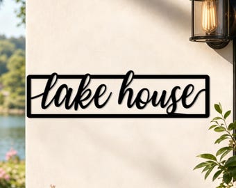 Metalen wandbord voor een vakantiehuis aan het meer, wanddecoratie in sierlijk schrift, rustieke buitenwanddecoratie voor een vakantiehuis aan het meer, wandbord voor een blokhut