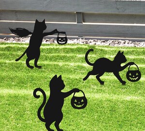 6 Panneaux De Jardin Halloween - Chats Noirs Fluorescents Phosphorescents - Décorations Effrayantes Avec Piquets Pour Pelouse