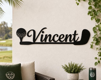 Op maat gemaakt metalen wandbord met golfthema, gepersonaliseerde wanddecoratie voor golfliefhebbers, perfect voor de mancave of mancave van een golfliefhebber, ideaal cadeau voor golfliefhebbers.