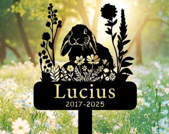 Custom Rabbit Memorial Stake,Pet Loss Gift,Pet Metal Sign,Memorial Bunny tombstone,Lop Rabbit Design Garden Sign,Rabbit Yard Stake