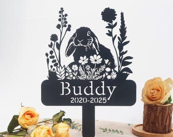 Custom Rabbit Memorial Stake,Pet Loss Gift,Pet Metal Sign,Memorial Bunny tombstone,Lop Rabbit Design Garden Sign,Rabbit Yard Stake