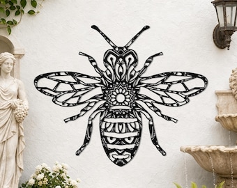 Sierlijke mandala bij metalen wanddecoratie, ingewikkelde boho insecten wandhanger voor binnen- en tuindecoratie, voor bijenliefhebbers