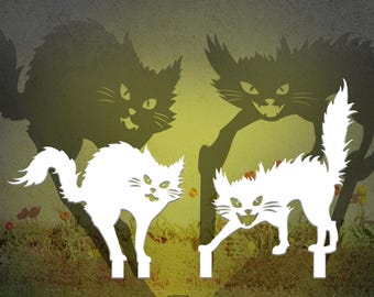Estaca de jardín con sombra de gato para Halloween, decoración metálica para jardín de Halloween, estaca de gato enojado, letrero de gato espeluznante, decoración de gato negro, estaca metálica para Halloween