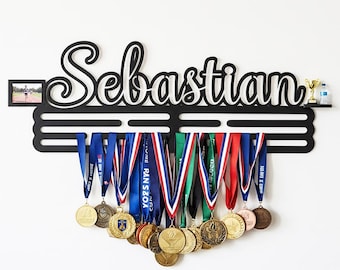 Expositor de pared para medallas de campeonato, porta medallas de carreras con grabado personalizado, perchero de victoria personalizado, colgador de medallas "Proudly Show"