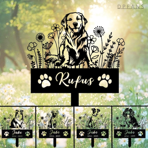 Custom Pet Dog Memorial Stake,Memorial pet tombstone, Pet Loss Gift, Dog Design Garden Sign, Gift for Pet, Dog Grave Marker