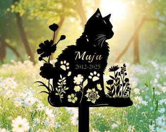 Custom Cat Memorial Stake,Pet Loss Gift,Pet Metal Sign,Memorial pet tombstone,Cat Design Garden Sign,Cat Yard Stake,Cat Grave Marker