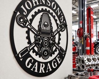 Custom Metal Garage Sign with Name, Vintage Auto Repair Round Wall Decor, Mechanic Gift for Dad,Personalized Man Cave Art, Father’s Day Gift