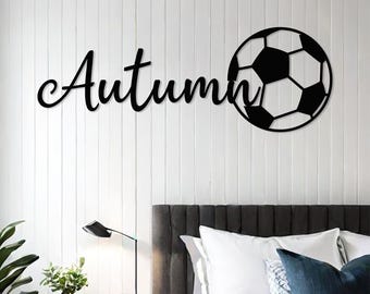 Aangepaste metalen voetbalnaambordje, naambordje kamer, decor slaapkamer jongen of meisje, decor kamer, housewarmingcadeau, naambordje