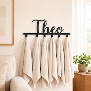 Personalisierte Namenshakenleiste aus Metall, individuelle Wandhaken, personalisierter Handtuchhalter, Garderobenständer für den Eingangsbereich, Wandorganizer fürs Zimmer, Einzugsgeschenk