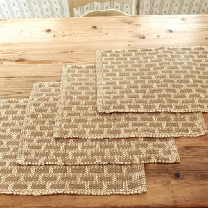 Set of 4, Handmade, Handwoven, 13&quot;x18&quot; Washable Tone on Tone, Wheat and Ivory Basket Flatweave, Combed, Cotton Placemats