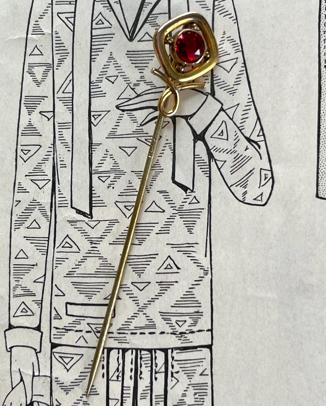 Antique Red Rhinestone Stick Pin - Etsy