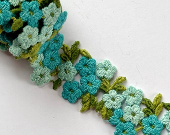 Vintage Blue Flower  Lace Trim