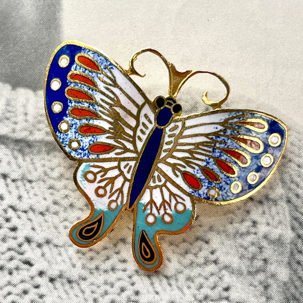 Vintage Enamel Cloisonne Butterfly Pin