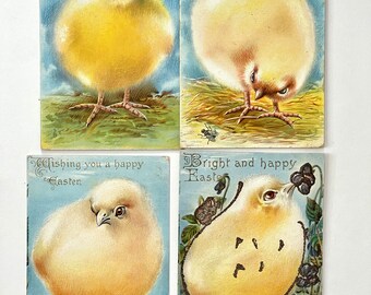 4 Antique Easter Fat Chick Postcards