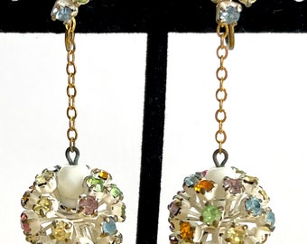 Vintage Mod Rhinestone Dangle  Earrings