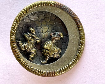 Antique Large  pierrot and pierrette Metal Button