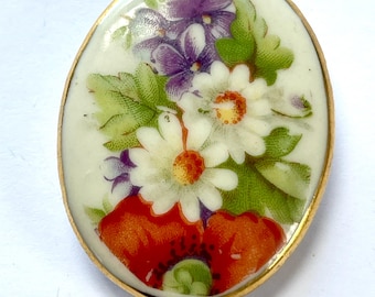 Antique Hand Painted Porcelain Flower Fur Clip